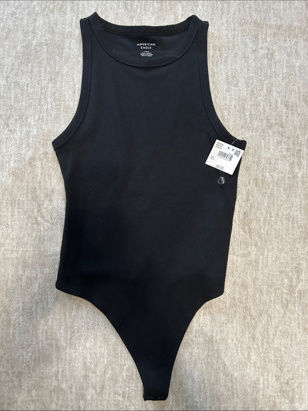 American Eagle Outfitters Black Ribbed Tank One-Piece Bodysuit